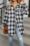 casual plus size non-stretch 8 colors lattice printing lapel blouses_Black