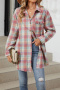 casual plus size non-stretch 8 colors lattice printing lapel blouses_Black_Pink