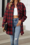 casual plus size non-stretch 8 colors lattice printing lapel blouses_Black_Pink_Red