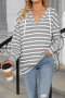 casual plus size slight stretch hooded stripe printing sweatshirts_Black_White_Gray