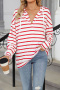 casual plus size slight stretch hooded stripe printing sweatshirts_Black_White_Gray_Red
