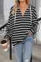 casual plus size slight stretch hooded stripe printing sweatshirts_Black