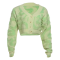 new stylish contrast knit slight stretch v-neck long sleeve cardigan_Black_Light Green