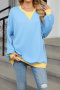 casual plus size non-stretch 8 colors crew neck contrast color sweatshirts_Black_Pink_Rose Red_Yellow_Orange_Sky Blue