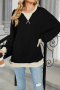 casual plus size non-stretch 8 colors crew neck contrast color sweatshirts_Black