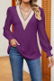 casual plus size non-stretch v-neck lace trim blouses_Black_White_Pink_Blue_Dark Blue_Purple