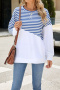 casual plus size non-stretch 6 colors stripe printing crew neck sweatshirts_Black_Pink_Red_Green_Blue