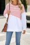 casual plus size non-stretch 6 colors stripe printing crew neck sweatshirts_Black_Pink