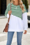 casual plus size non-stretch 6 colors stripe printing crew neck sweatshirts_Black_Pink_Red_Green