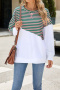 casual plus size non-stretch 6 colors stripe printing crew neck sweatshirts_Black_Pink_Red_Green_Blue_Multicolor