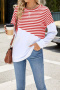 casual plus size non-stretch 6 colors stripe printing crew neck sweatshirts_Black_Pink_Red