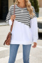 casual plus size non-stretch 6 colors stripe printing crew neck sweatshirts_Black