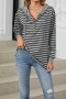casual plus size slight stretch stripe printing hooded sweatshirts_Black_Gray