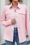 casual plus size non-stretch solid color 6-colors long-sleeved shirt_Black_White_Pink