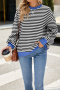 casual plus size slight stretch stripe pattern crew neck sweatshirts_Pink_Orange_Green_Blue