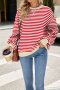 casual plus size slight stretch stripe pattern crew neck sweatshirts_Pink_Orange_Green_Blue_Beige