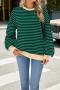 casual plus size slight stretch 6 colors stripe pattern crew neck sweatshirts_Pink_Red_Light Green_Green