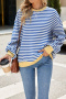 casual plus size slight stretch 6 colors stripe pattern crew neck sweatshirts_Pink_Red_Light Green_Green_Haze Blue_Blue