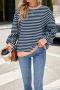 casual plus size slight stretch 6 colors stripe pattern crew neck sweatshirts_Pink_Red_Light Green_Green_Haze Blue