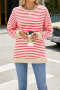 casual plus size slight stretch crew neck stripe printing sweatshirts_Black_Pink_Red
