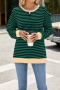 casual plus size slight stretch crew neck stripe printing sweatshirts_Black_Pink_Red_Yellow_Light Green_Green