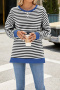 casual plus size slight stretch crew neck stripe printing sweatshirts_Black