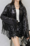 casual non-stretch 5 colors sequin tassels decor jacket_Black