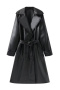 casual non-stretch solid color suit collar with belt long jacket_Black