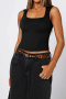 casual slight stretch square neck 3 colors tank top_Black