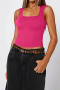 casual slight stretch square neck 3 colors tank top_Black_Magenta