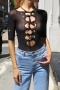 sexy high stretch see-through crew neck rhinestone bow decor bodysuit_Black