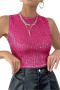 stylish slight stretch sequin decor 4 colors all-match crop vest_Black_White_Magenta