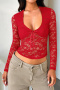 stylish sexy slight stretch knit lace 8-color see-through long sleeve tops_Black_White_Pink_Red