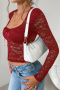 stylish sexy slight stretch knit lace 8-color see-through long sleeve tops_Black_White_Pink_Red_Rose Red