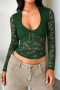 stylish sexy slight stretch knit lace 8-color see-through long sleeve tops_Black_White_Pink_Red_Rose Red_Green