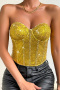 sexy slight stretch sequin decor underwire boned bandeau vest_Gold