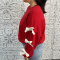 new casual slight stretch solid color patchwork bow round neck sweatshirts_Red