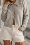 new casual slight stretch 5-color knit ruffle long sleeve cardigans_Black_White_Gray