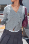 new stylish slight stretch solid color knit irregular long sleeve cardigans_White_Gray