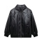 casual non-stretch 15 colors pu solid color zip-up jacket_Black