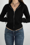 casual no-stretch 5-color patchwork pockets ribbed hooded jackets_Black