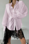 new no-stretch patchwork 3-color mesh see-through long sleeve blouse_White_Pink