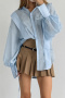 new no-stretch patchwork 3-color mesh see-through long sleeve blouse_White_Pink_Sky Blue