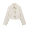 casual non-stretch tweed 4 colors lapel bow-knot decor jacket_Black_White