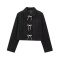 casual non-stretch tweed 4 colors lapel bow-knot decor jacket_Black