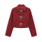 casual non-stretch tweed 4 colors lapel bow-knot decor jacket_Black_White_Red_Rose Red