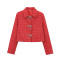 casual non-stretch tweed 4 colors lapel bow-knot decor jacket_Black_White_Red