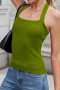 six colors casual stretch halter neck ribbed slim knit tank top_Black_White_Yellow_Orange_Dark Green