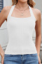 six colors casual stretch halter neck ribbed slim knit tank top_Black_White