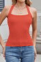 six colors casual stretch halter neck ribbed slim knit tank top_Black_White_Yellow_Orange